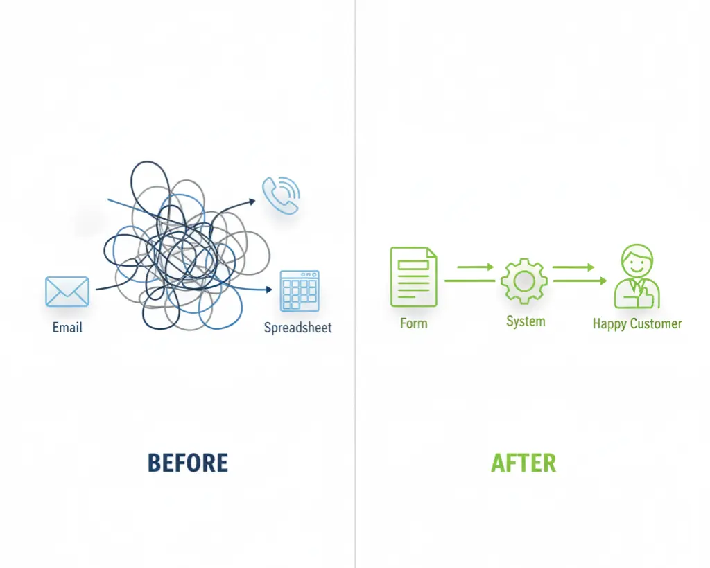 Graphic of before/after workflow automation optimization
