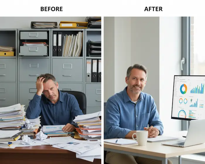 Shop owner before after modernizing operations